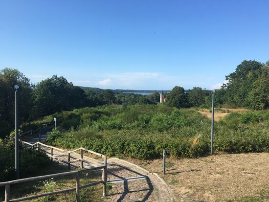 ....die Kirchturm von Benz zwischen den Bäumen