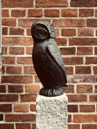 Die Eule ( Vogel der Weisheit) ...neben dem Spiegel (Selbsterkenntnis)  ein unverzichtbares Attribut Till Eulenspiegels