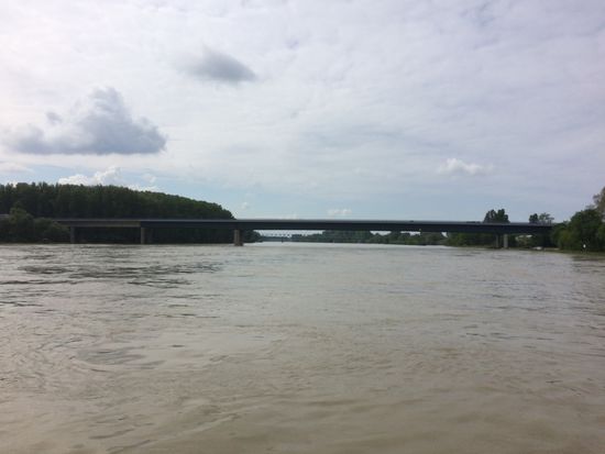 Auf dem Rhein gleich bergwärts eingebogen, bei 3000u/min machen wir noch 2 knoten bergwärts (über Grund) und 4000 u/min kann ich kurze zeit auch, hab also Reserve