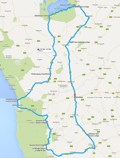 Die Route: Von Windhoek im Uhrzeigersinn 