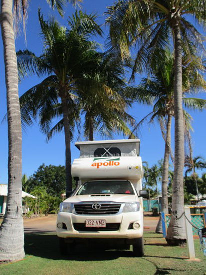 Hier stehen wir perfekt unter Palmen...