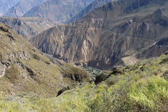 Unten im Tal kann man schon die Oase sehen