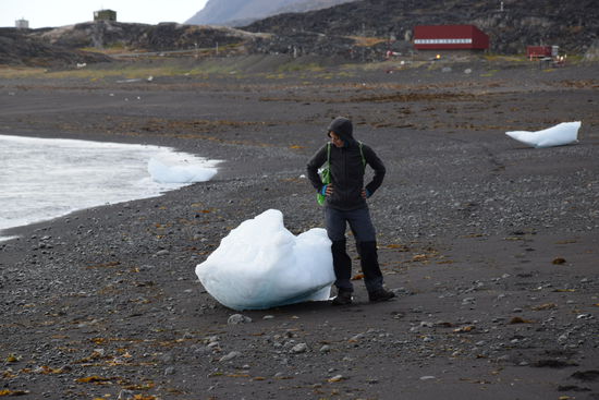 Die herrlichen schwarzen Sandstrände der Insel, mit dem angespülten Eis, laden zum Spazieren ein.