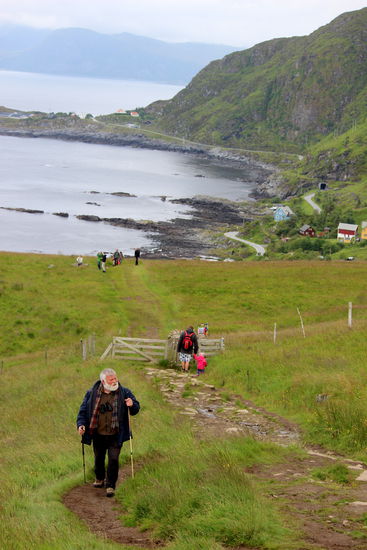 Der Weg zu den Vogelfelsen beginnt direkt hinter dem Gokøyr-Campingplatz