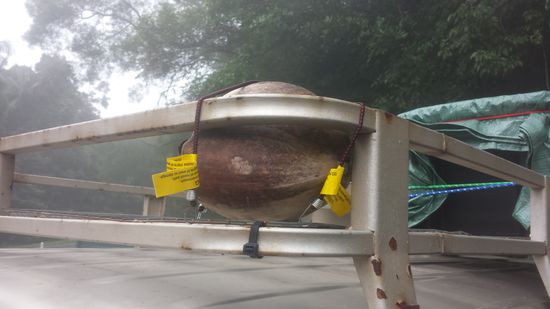 Eine Kokosnuss, die wir beim Cape Hillborough mitgenommen haben. Sicher verstaut auf dem Dach  .