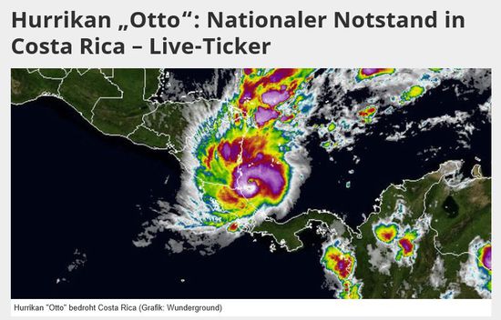 FOCUS:  "Die Regierung von Costa Rica rief den nationalen Notstand aus, wie in der Hauptstadt San José mitgeteilt wurde. In der Küstenregion brachten sich bereits tausende Menschen in Sicherheit. Alle staatlichen Gebäude sollten am Donnerstag und Freitag geschlossen bleiben."