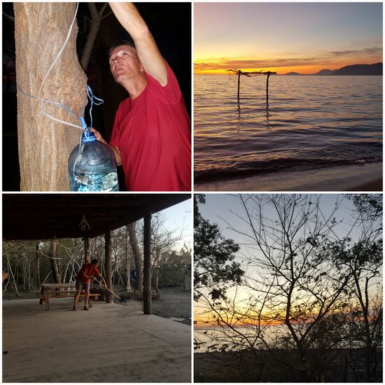 Etwas putzen, Duschwasser erwärmen und Aussicht genießen