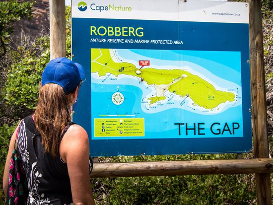 Tafel mit den Wanderwegen im Robberg Nature Reserve