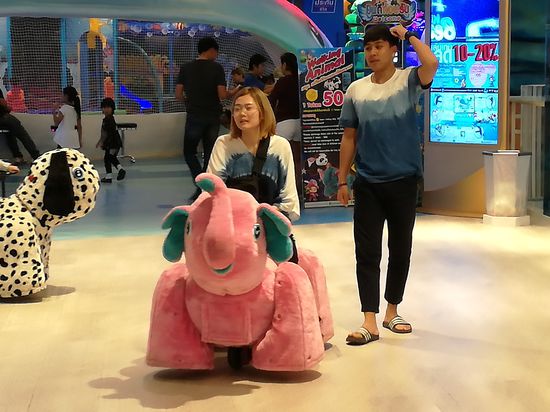 Fundstück des Tages 
Mechanische Pferde sind out, elektrische Elefanten und Dinos sind der letzte Schrei