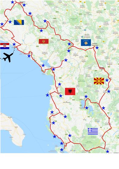 Die letztlich durchgeführte Reise. Sterne markieren die Orte, an denen wir uns etwas anschauten / verweilten