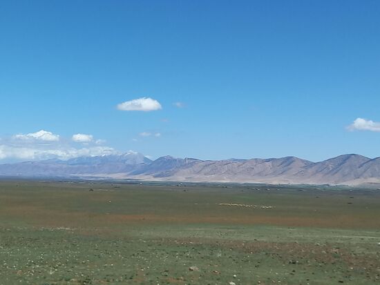 In der Ferne sehen wir das hohe Atlasgebirge in dem Gipfel mit über 4000m in den Himmel.