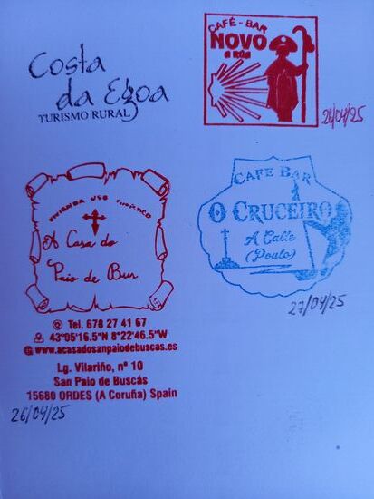 Diese vier Stempel haben wir bisher auf dem Camino Inglés erhalten.