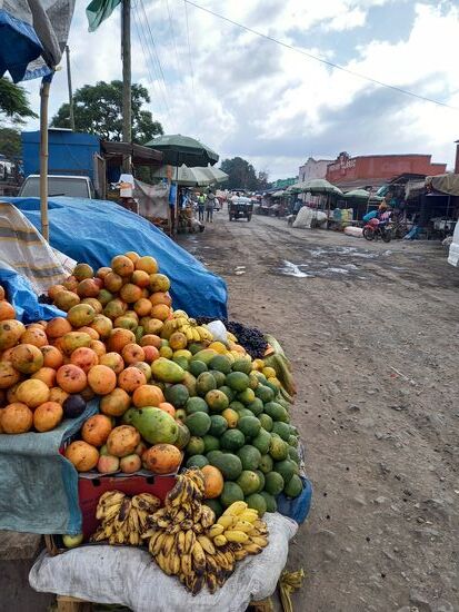 Auf dem Markt in Usa River wird reichlich Obst angeboten.