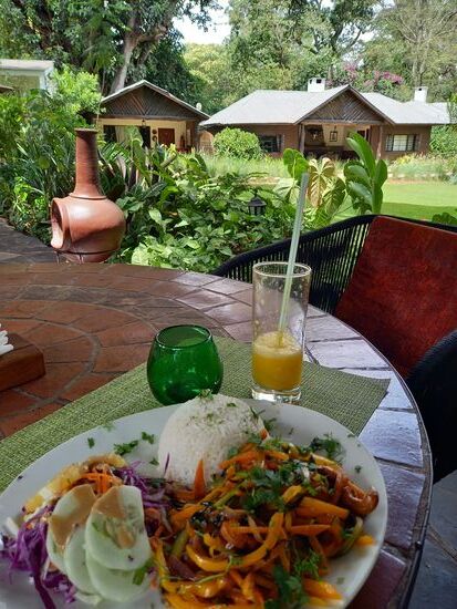Das Essen ist köstlich. Dazu Mangosaft - besser geht nicht!