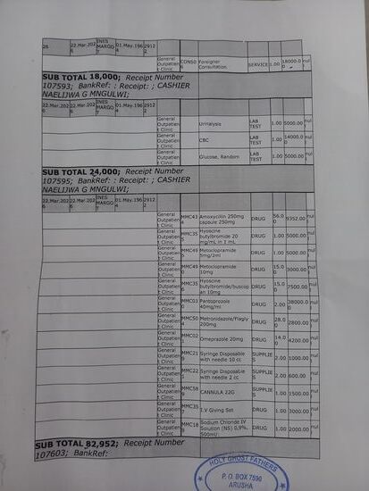 Das ist übrigens die Rechnung vom Krankenhaus für Behandlung und Medikation.