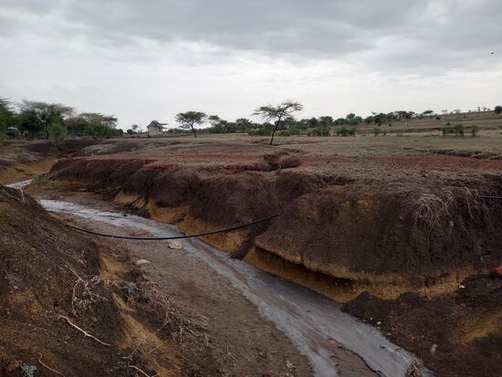 Da es gestern geregnet hat, sehen wir hin und wieder ein Rinnsaal in den Flußläufen.