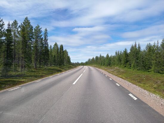 Die Straße E45 hat uns wieder. Wir fahren stundenlang durch bewaldetes Gebiet. Dazwischen Seen und Sumpf. Einerseits sehr monoton und zugleich überwältigend wie schier endlos die bewaldete Fläche erscheint.