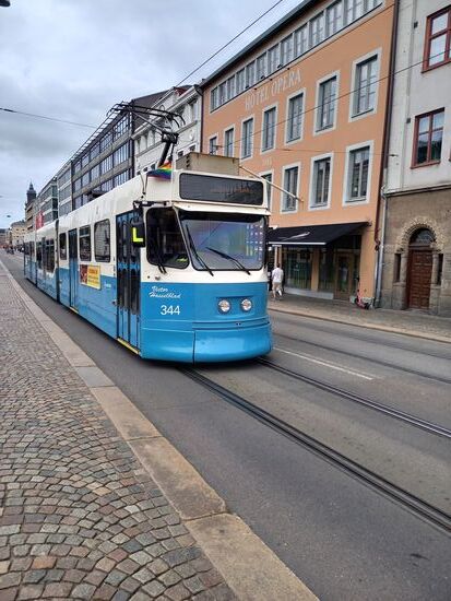Historische Straßenbahnen.