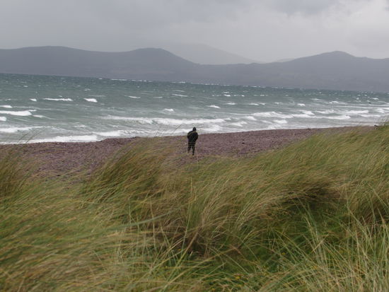 Matthias und ich geben nach kurzer Zeit auf, der Regen war uns zu heftig.  Doch Daniel will an das Ende der Landzunge, denn dort soll es eine große Sandbank geben.