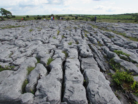 Der Kalksteinboden rings um die Dollmen ist stark zerklüftet.