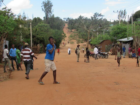 Zu Fuß noch diesen Weg entlang und dann sind wir im Treiben des Marktes angekommen.
