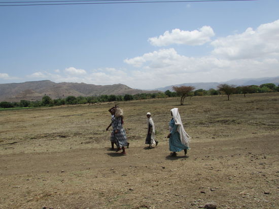 Überall sind Menschen zu Fuß unterwegs.