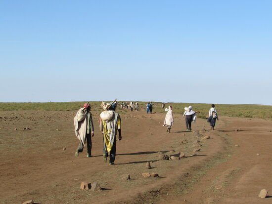 Aus allen Richtungen kommen die Bauern mit ihrer Ware.
