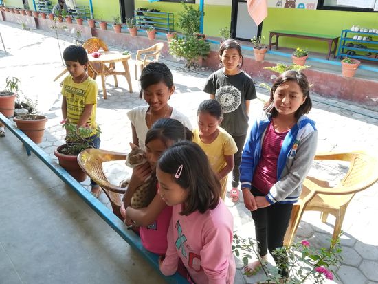 Die Mädchen suchen sich ein kleines Schmuckstück aus, das wir im Gepäck hatten.