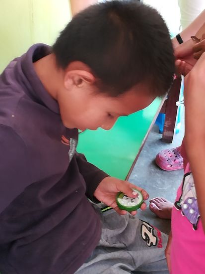 Die beiden kleinen Jungs versuchen es mit dem Geduldsspiel.