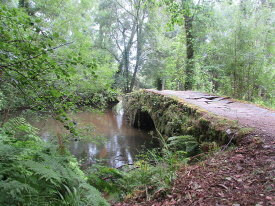 Nach Ribadelouro erreichen wir diese historische Steinbrücke, die über den Fluss Louro führt.