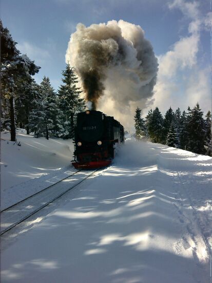 Da kommt sie die Brockenbahn, mit viel Getöse und Dampf.
