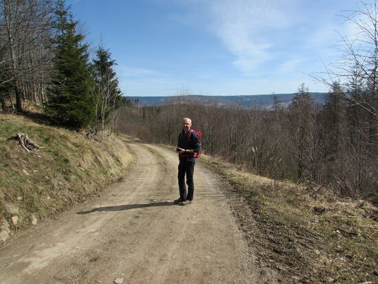 Von hier oben genießen wir eine super Sicht über die Harzlandschaft.