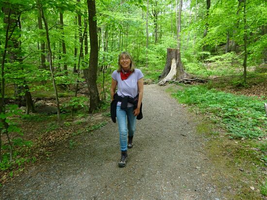 Noch gute 2km, dann sind wir wieder am Ausgangspunkt.
Insgesamt sind wir 15km marschiert und haben dabei über 900 Höhenmeter überwunden. 
Bei angenehmen Temperaturen war es ein wunderschöner Wandertag!