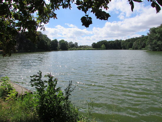 Nach insgesamt 24km kommen wir am Schloss- See im Park von Machern an.