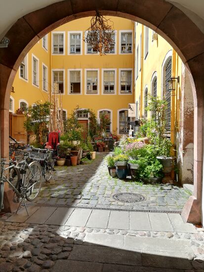 Im Innenhof werden Pflanzen und Antikes angeboten.