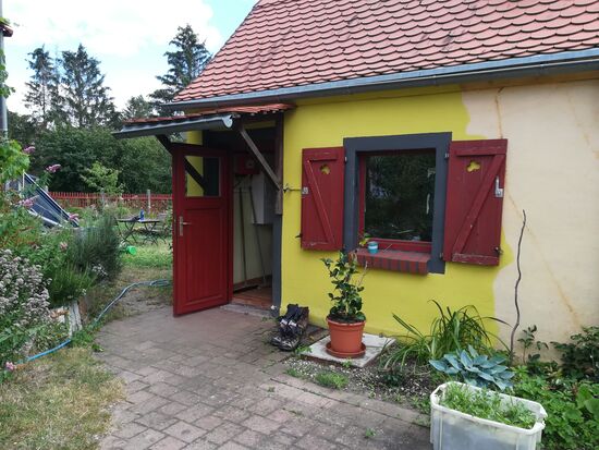Das kleine Gartenhaus in Kleinliebenau ist unser Quartier für die nächste Nacht.