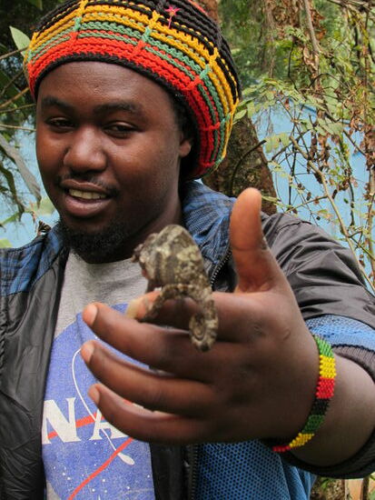 Dann entdeckt unser Guide ein Chamäleon.