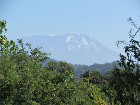 Wenn man am Eingangstor steht, sieht man bei guten Wetterverhältnissen linker Hand den Mount Meru und rechter Hand den Kilimandscharo (5865m).