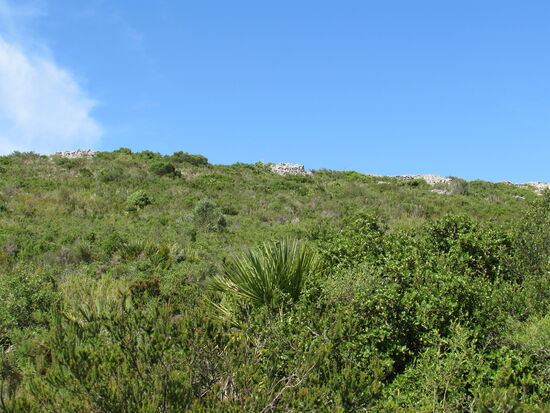 Die Steine auf dem Bergkamm sind die Überreste der iberischen Siedlung.