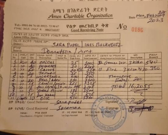 Die Rechnung  - das sind ca. 283€