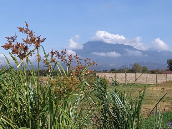 Meine Tage starten stets mit einem Blick auf den Mount Meru. Heute hat er eine Mütze auf.