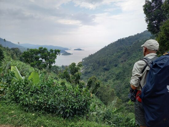 Doch zunächst genießen wir noch die tolle Aussicht auf die hügelige Landschaft und den Kivu See.