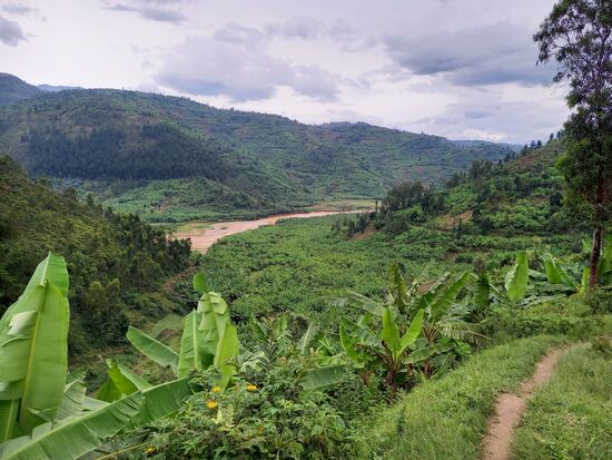 Dort unten im Tal ist der Fluss Koko zu sehen,  den müssen wir noch überqueren.