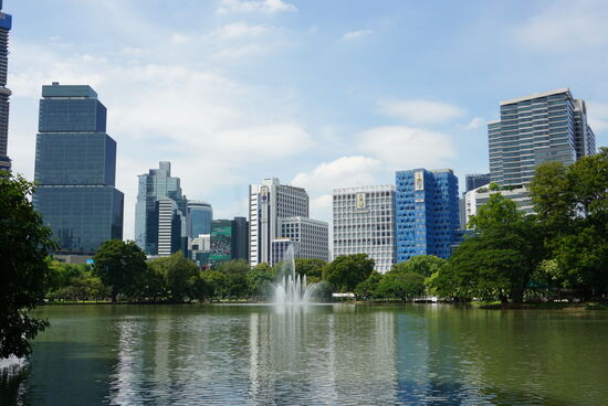 Mit dem ruhigen Parkumfeld gefallen uns auch die Hochhäuser