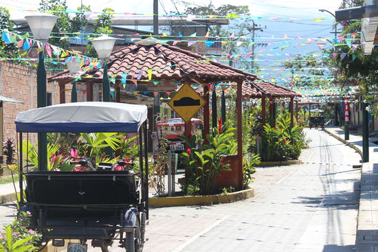 In der kleinen Fußgängerzone gibt es Pavillons mit Bank und Blumenschmuck, hier sitzen abends, wenn es in den Häusern noch schwül ist, die Bewohner unterhalten sich und es wird gegrillt. Die gegrillten Kochbananen schmecken besonders gut. Das Fleisch sieht oft undefinierbar aus und wir lassen lieber die Finger davon