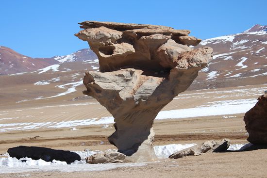 Durch bis zu 200 Stundenkilometer schnelle Winde geformte Steine, hier der Arbol de Piedra, der Steinbaum