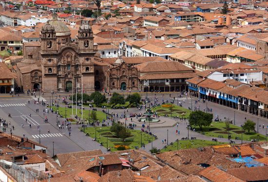 Plaza Mayor in Cusco, Blick von San Cristobal