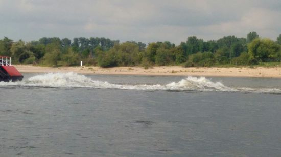 Solche Riesenwellen schaufeln die grossen Frachtschiffe auf dem Rhein.