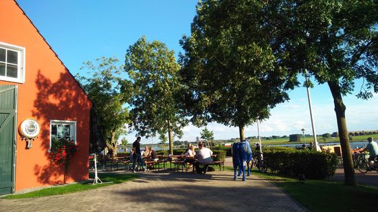 Nachtessen im Biergarten, direkt am Rhein in Wesel