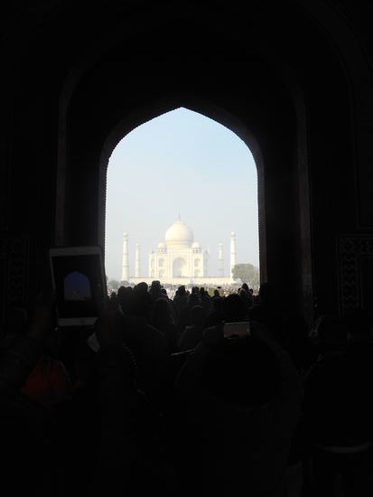 Der erste Blick aufs Taj Mahal.